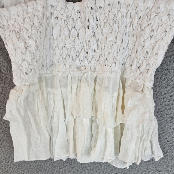 Free People Intimately White Adella Lace & Ruffle Cami Sz S Smocked Adj Straps - Picture 11 of 13